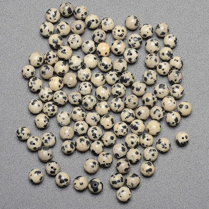 LPBeads 200Pcs Polished 6mm Round Natural Dalmatian Gemstone Loose Beads with Stretch Cord for Jewelry Making Bracelets