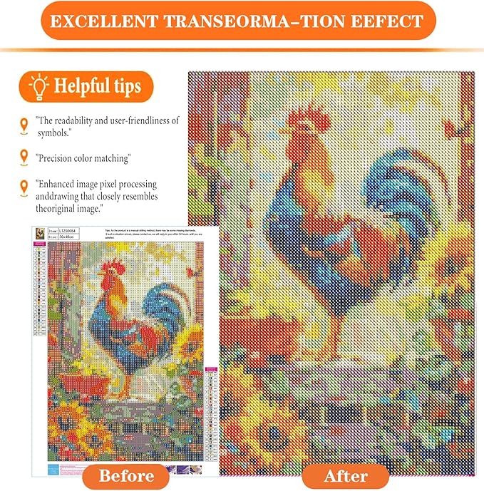 igoodom Diamond Art Kits for Adults, Chicken Diamond Art Kits, Full Drill Round Chicken Diamond Painting Kits, DIY Gem Art and Crafts for Home Wall Decor Gift 12x16inch