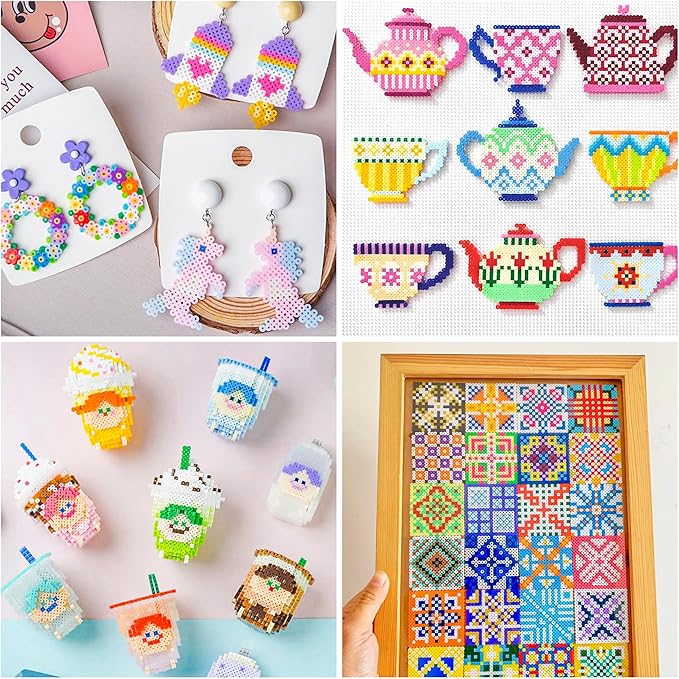 Fuse Beads, 21,000 pcs Fuse Beads Kit 22 Colors 5MM for Kids, Including 8 Ironing Paper,48 Patterns, 4 Pegboards, Tweezers, Beads Compatible Kit by INSCRAFT