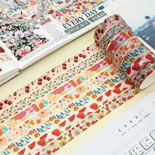 yubx flowers washi tape set 60 rolls floral patterns decorative skinny blooms masking tapes for arts, diy crafts, journals, planners, scrapbook, wrapping (summer)