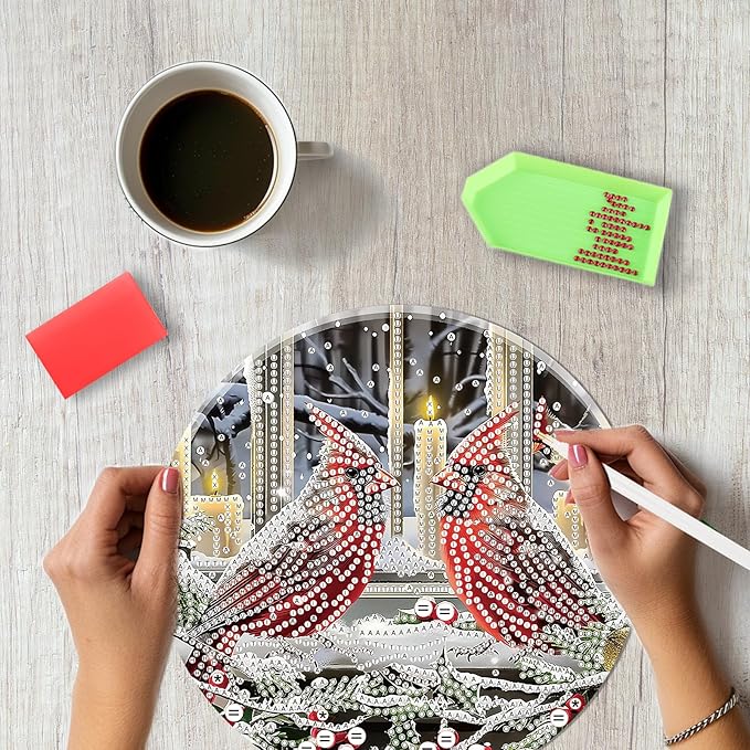 SENQAO Christmas Diamond Art Hanging Kits for Adults, Cardinal Diamond Art Suncatchers, 5D Special Shape Diamond Painting Pendant Window Ornament Gifts for Home Door Wall Decor