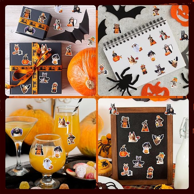h1vojoxo halloween dog stickers roll - 1000pcs halloween dog dress up stickers in 2 rolls 16 designs pumpkin dogs self-adhesive sticker for kids craft envelope water bottle scrapbook party supplies