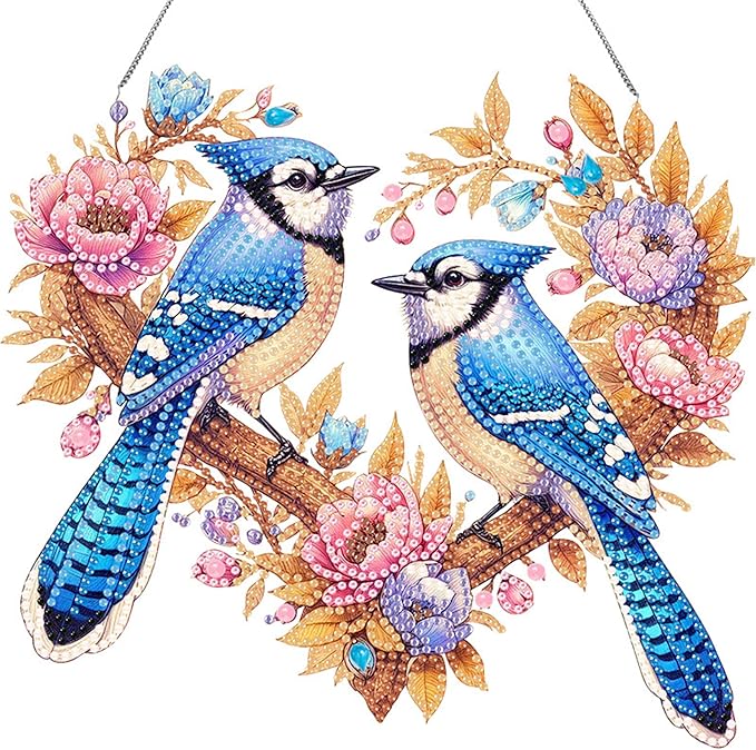 Ristpal Diamond Painting Kits Hanging for Adult, Special Shaped Rhinestone, DIY Acrylic Diamond Art Painting Window Pendants Home Garden Wall Hanging Kits for Home Decor and Gifts (Birds)