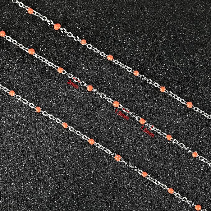 UMAOKANG 33 Feet Stainless Steel Jewelry Chains Bulk for Women Necklace DIY Orange Enamel Beaded Chain for Jewelry Making with Jump Rings and Lobster Clasps