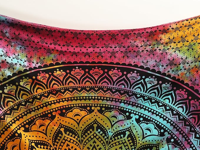 popular handicrafts queen mandala hippie hippy tie dye psychedelic ombre tapestry wall hanging - indian maditation gypsy bohemian dorm room decor multicolor black 81x88 inch