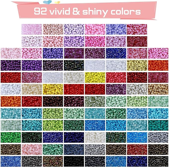 greentime 49000pcs 2mm seed beads 92 colors small beads kit bracelet beads with pendant charms kit and letter beads for bracelets necklace ring making, diy, art and craft