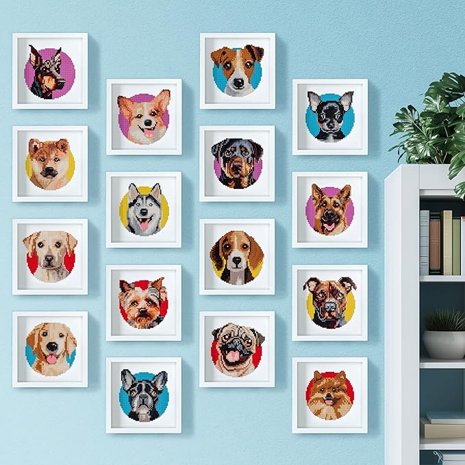 LuwoArte 16 Pack Diamond Painting Kits for Adults – Dog Breeds-Themed Diamond Art Kits – Full Drill DIY Paint Gem Art for Adults – Brilliant 5D Diamond Painting Kit–Relaxing Craft for Home Wall Décor