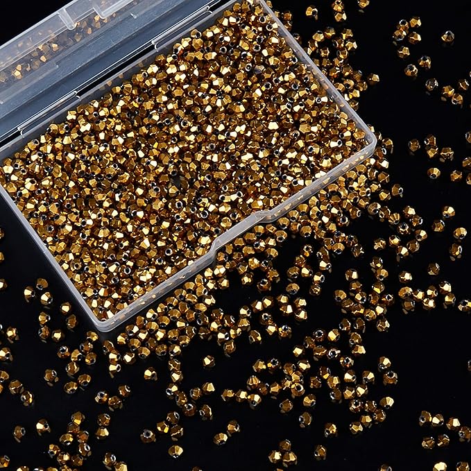 laopottbeads 1200pcs 3mm bicone crystal glass beads for jewelry making, sparkling mini beads for suncatchers, diy bracelets & craft projects (coffee gold)