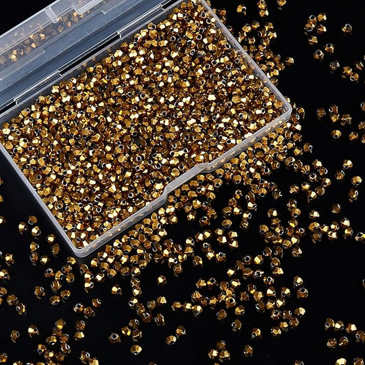 laopottbeads 1200pcs 3mm bicone crystal glass beads for jewelry making, sparkling mini beads for suncatchers, diy bracelets & craft projects (coffee gold)