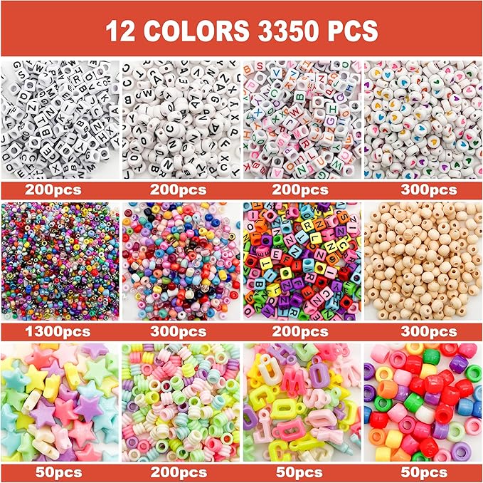 JINNBEY 4655 Pcs Jewelry Making Kits, DIY Bracelet Necklace Portable Three-Layer Spacer Box - Includes 24 Color Cotton Thread & Letter Bead & Tools, The Gift Set for Handicraft Enthusiasts