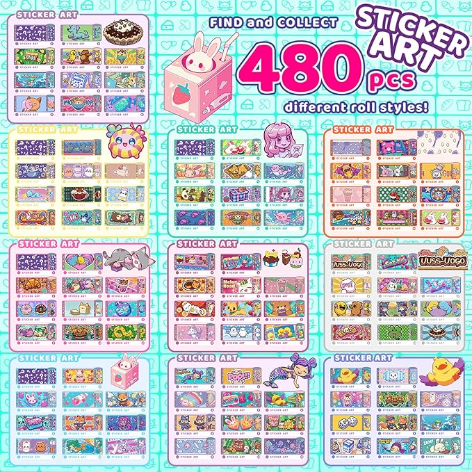 plunack diy bracelet sticker with book, includes 480pcs wearable & shareable stickers, kids beading set bracelet necklace making kits for ages 5 6 7 8 years old girls (480 stickers+collection book)