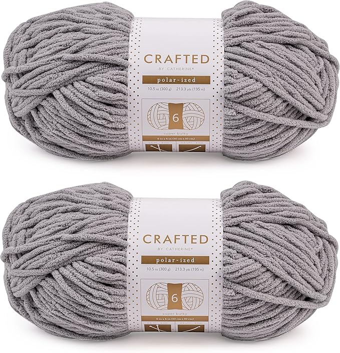 Crafted By Catherine Blanket Solid Yarn - 2 Pack (213 Yards Each Skein), Grey, Gauge 6 Super Bulky