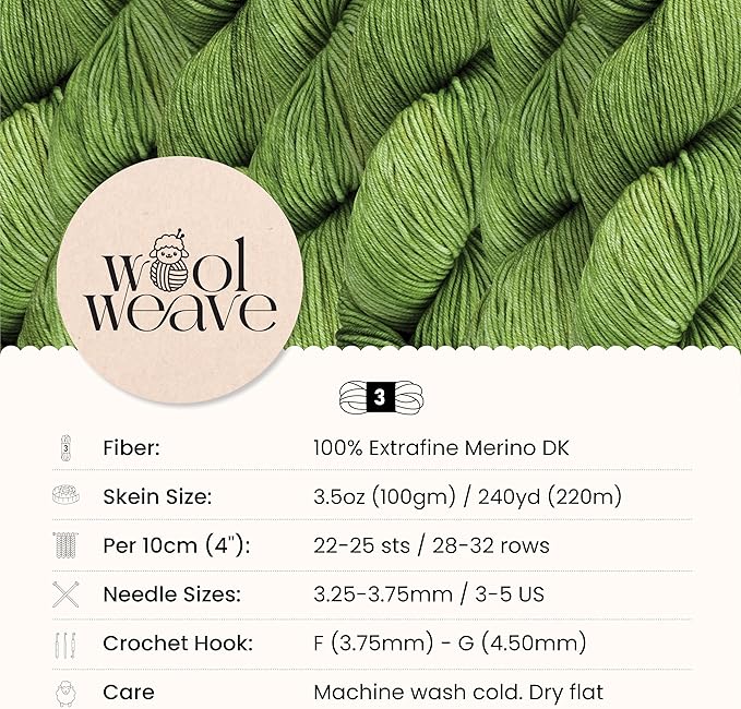 Superwash Merino Wool Yarn for Knitting & Crocheting - Hand Dyed, Luxurious & Soft Dk Weight Yarn, 100gr, 240 Yards - Macha