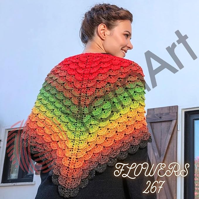 YarnArt Flowers – Gradient Cotton Acrylic Blend, 250g (8.8 oz), 1094 yds, Lightweight Sport Yarn for Crochet, Knitting, Shawls, Summer Projects (267)