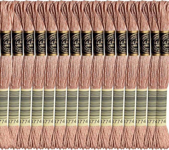 LE PAON Embroidery Floss, 14-Pack Six Strands 100% Long Staple Cotton Embroidery Thread, 8.7-Yard，Color Number：3774, Very Light Desert Sand