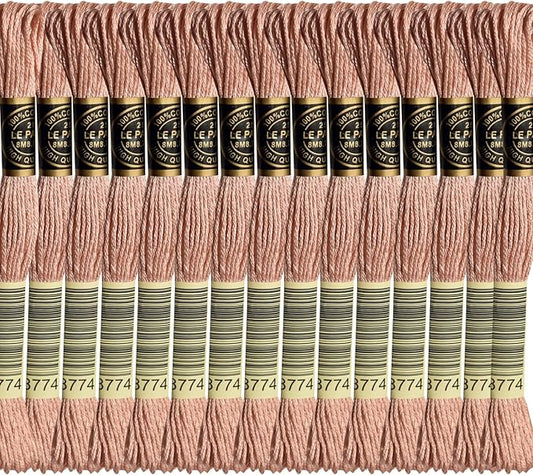 LE PAON Embroidery Floss, 14-Pack Six Strands 100% Long Staple Cotton Embroidery Thread, 8.7-Yard，Color Number：3774, Very Light Desert Sand