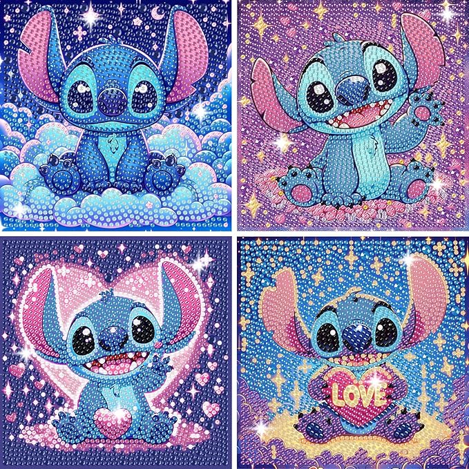 Gearock 4 Pack Diamond Art Painting Kits for Adults, Easy DIY Heart Big Gem Kits for Beginners Cartoon Lovers Halloween Christmas Birthday Gifts