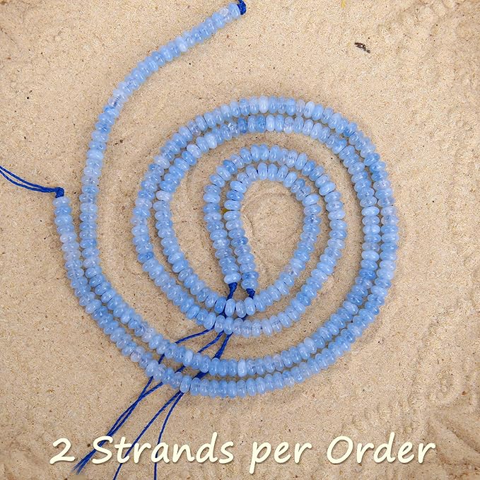 2 Strands (300PCs) Aquamarine Rondelle Beads, 2 * 4mm Gemstone Loose Spacer Abacus Disk Beads for DIY Bracelet Necklace Earrings Jewelry Making, Craft Supplies Beading Kit