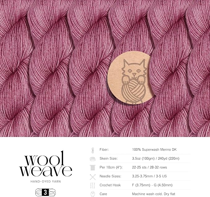 Superwash Merino Wool Yarn for Knitting & Crocheting - Premium Hand Dyed Yarn, 100gr, 240 Yards DK Weight - Luxurious, Soft & Durable Pink Wool Yarns