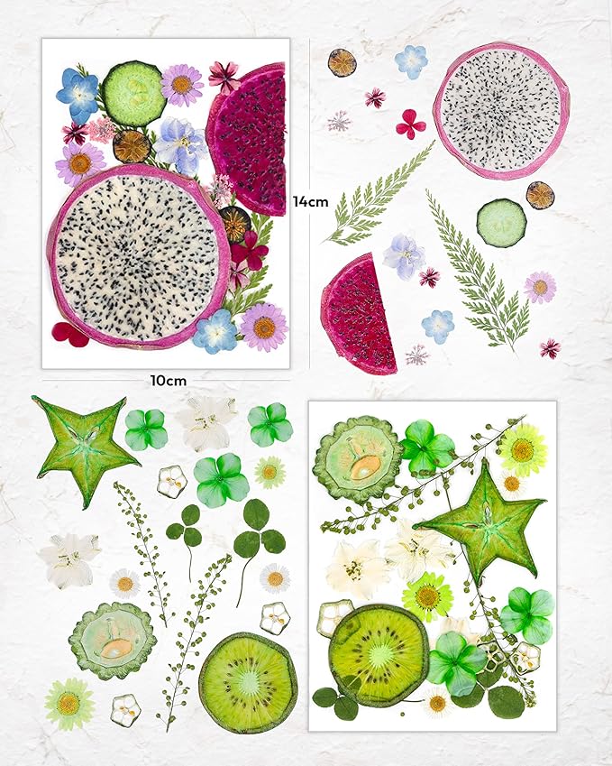 Resiners Dried Pressed Flowers for Resin Molds, Real Natural Dried Flowers Dry Leaves kit for Scrapbook Supplies Card Making Resin Jewelry Making Soap Candle DIY Crafts (Bright Fruit 80pcs)