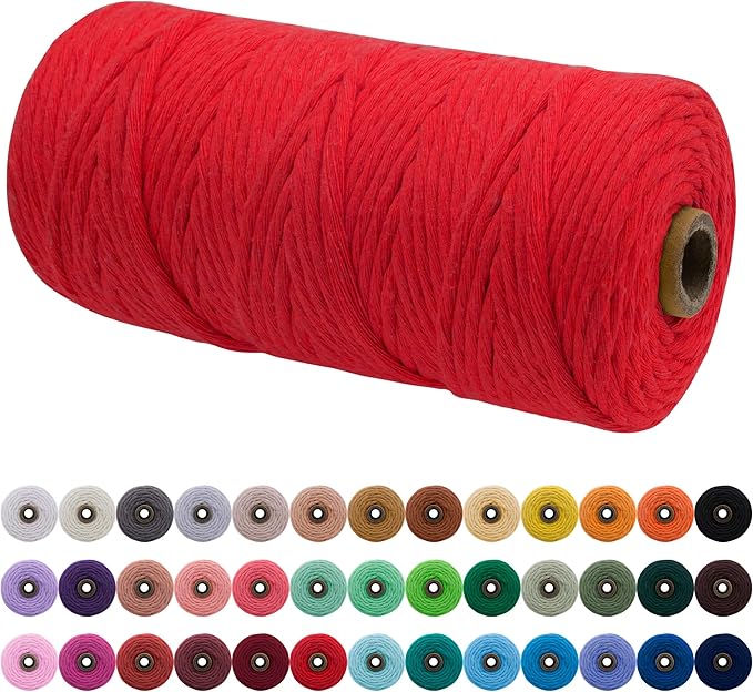 JeogYong Single Strand Macrame Cord 3mm x 109 Yards (328 Feet) Soft Cotton Rope Macrame Yarn 3 mm Macrame Cord, Macrame Supplies for Crafts Wall Hangings Plant Hangers Decorations (Red)