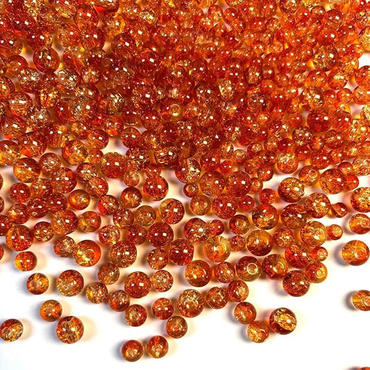 Glass Beads for Jewelry Making, 315Pcs Crackle Round 6/8/10mm Crystal Beads for Bracelet Craft Necklace Earring Making Wine Charms Wind Chimes, Red Amber with Light Yellow Color