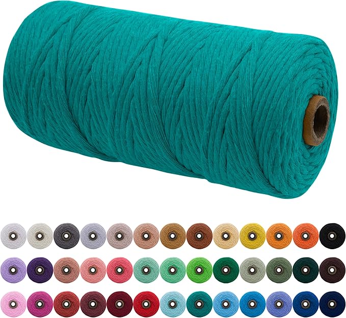 JeogYong Single Strand Macrame Cord 3mm x 109 Yards (328 Feet) Soft Cotton Rope Macrame Yarn 3 mm Macrame Cord, Macrame Supplies for Crafts Wall Hangings Plant Hangers Decorations (Lake Green)