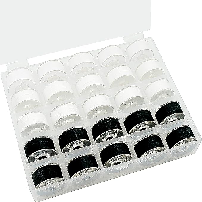 New brothread 25pcs 15White+10Black 60S/2(90WT) Prewound Bobbin Thread Plastic Size A SA156 for Embroidery and Sewing Machines DIY Embroidery and Sewing Thread Cottonized Soft Feel Polyester Thread