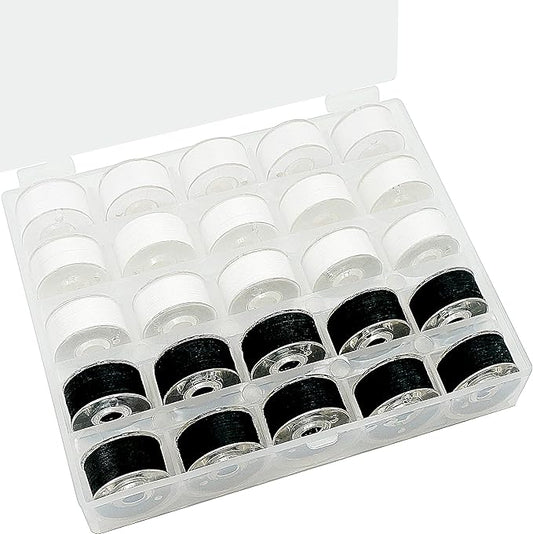 New brothread 25pcs 15White+10Black 60S/2(90WT) Prewound Bobbin Thread Plastic Size A SA156 for Embroidery and Sewing Machines DIY Embroidery and Sewing Thread Cottonized Soft Feel Polyester Thread