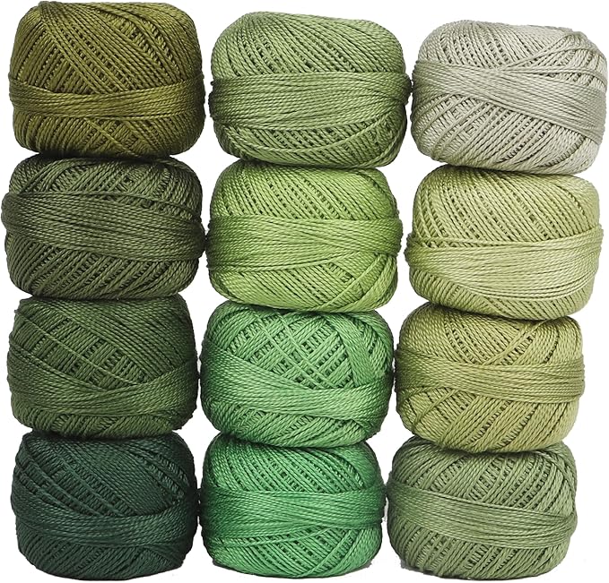Size 8 Double Mercerized Egyptian Long Staple Cotton Pearl Thread 12 Gradient Colors per Box 5 Grams Ball Rainbow Color Embroidery Thread for Crochet Cross Stitch Hand Embroidery (12L)