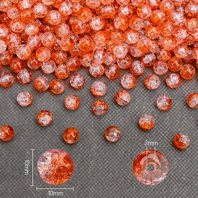 80PCs 10mm Orange Crackle Glass Beads Bulk, Round Smooth Hole Glass Crystal Beads for Jewelry Making, DIY Bracelets, Necklaces, Bag Charms, Keychains and Craft Projects