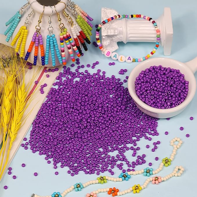Bala&Fillic Dark Purple Color 3mm Seed Beads About 3600pcs/100Grams in Bag, 8/0 Glass Craft Beads for Making Bracelet and Necklace (Dark Purple)