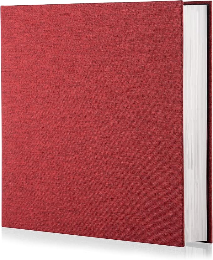 Red Photo Album Self Adhesive Scrapbook Album for 4×6 Photos/Pictures DIY Linen Cover Album 15 Sheets/30 Blank Pages for Family Wedding, Birthday, Christmas, Anniversary