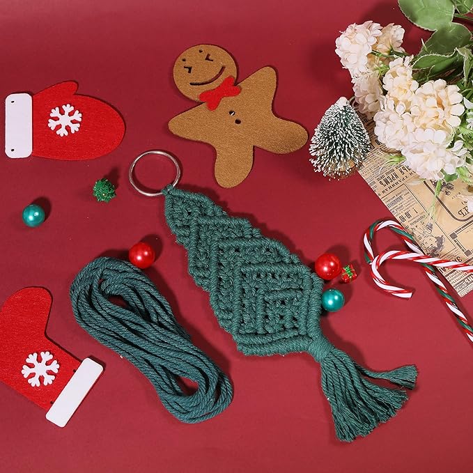FREEBLOSS 4 Set Macrame Christmas Tree Kit With 4 Colors Cotton Cords, DIY Kit With Instruction, Ornaments for Christmas Tree Decor for Adults (DK-FB0005-24-US35)