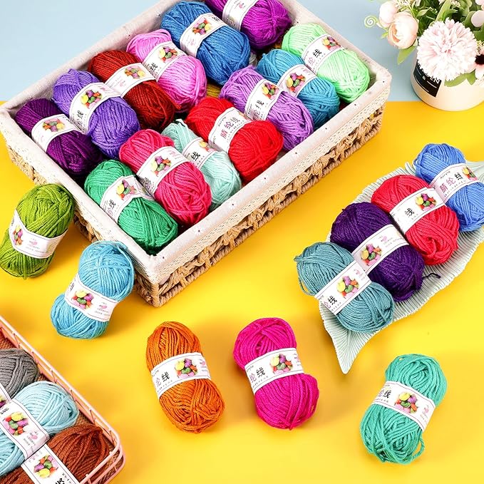 Timtin 66 Rolls Yarn Bulk for Knitting Assorted Colors Crochet Yarn Multipack 2887 Yards Knitting Acrylic Thread Mini Soft Cord Bundle Cord Skeins for Hand Weaving Craft Project Beginner Kit