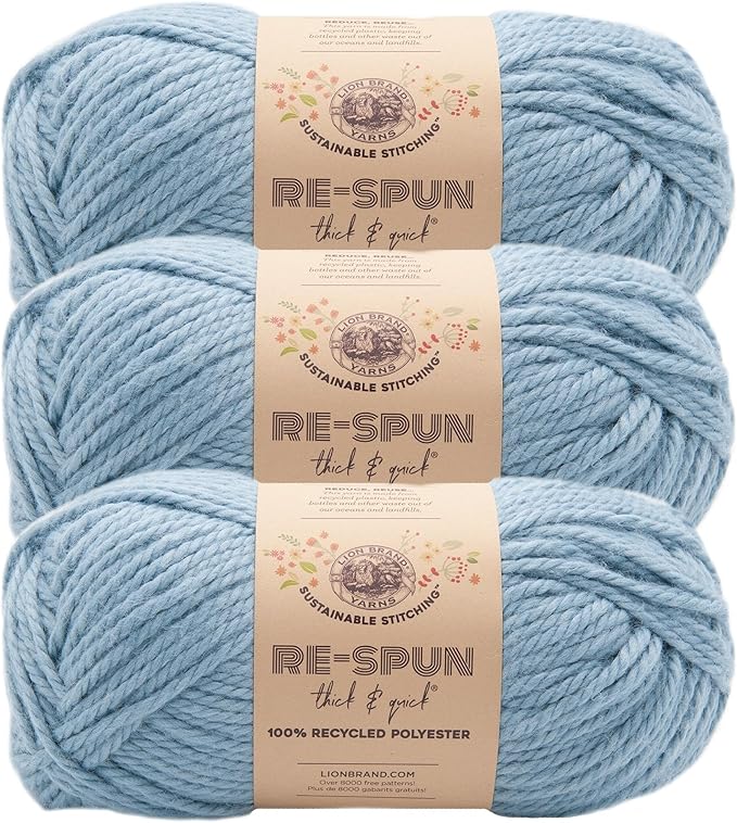 Lion Brand Yarn, Re-Spun Thick & Quick Super Bulky Yarn for Knitting, Crochet, and Crafts, Faded Denim, 3 Pack, Soft Fiber for Chunky Blankets, Bulky Throws, and Cozy Sweaters