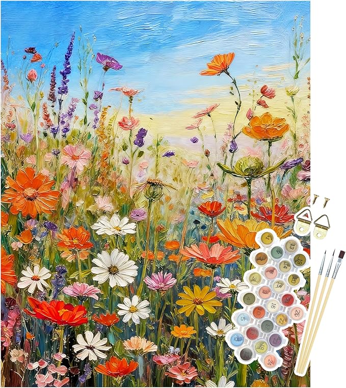 NPCSWXQ Wild Flowers Paint By Numbers Kit for Adults Beginners, Flowers Paint by Number On Canvas, DIY Acrylic Painting Crafts Number Artist Paint Kit for Home Wall Office Decor Gifts 16x20Inch