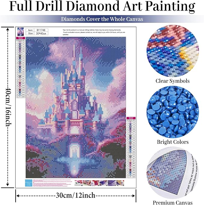 Fountor Diamond Art Kits for Adults Beginners, DIY Castle Diamond Painting Kits Cartoon for Adults, Cartoon Castle Gem Art Kits for Gift Home Wall Decor 12x16 inch