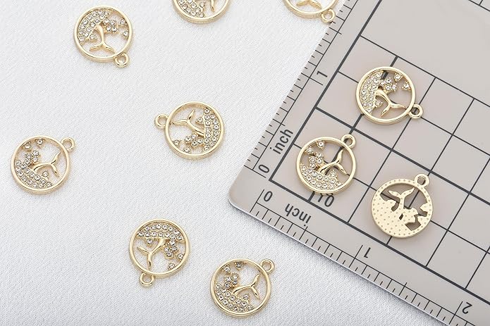 Pack of 20 Rhinestone Charms Gold Plated Pendants Pave Crystal Accessories for Necklace Bracelet Jewelry Making DIY Crafting