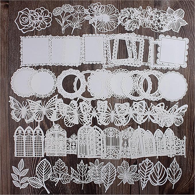 Diuhofart 60Pcs Large Scrapbook Embellishments Frame Lace Paper Cutout for Scrapbooking Supplies, White Vintage Decorative Paper for Junk Journaling, Wedding Album, Card Making, DIY Craft