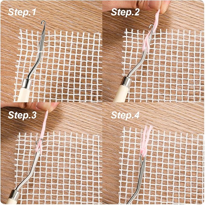 WILLBOND 2 Pieces Blank Rug Hooking Mesh Latch Hook Mesh Canvas Kit with 2 Pieces Wooden Bent Tool for DIY Tapestry Canvas(59 x 39 Inches)