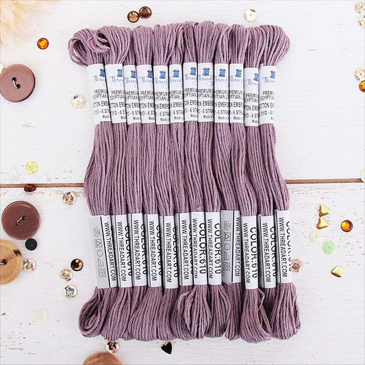 12 Skeins ThreadArt Premium Egyptian Long Fiber Cotton Embroidery Floss | Antique Violet| 6 Strand Divisible Thread 8.75yds Each for Hand Embroidery, Friendship Bracelets, Cross Stitch and Crafts
