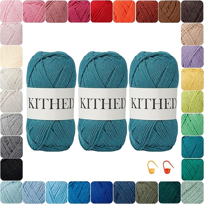 Cotton Chainette Yarn,4 Medium (Worsted)-10oz,3 Pack,Knitting Yarn for Beginners,Thicker for Crocheting and Knitting (37 Jade)