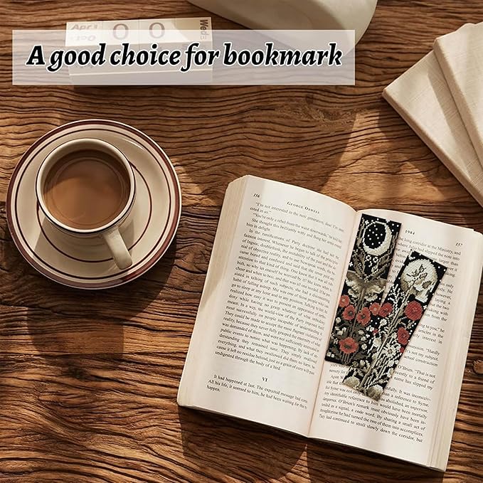 NEGEKFKX 4 Pcs Flower Cross Stitch Bookmark Kit for Adult Beginners,Bohemia Moth Cross Stitch Kits 14 CT DIY Cross Stitch Kits Adult Stamped Bookmark Embroidery Bookmarks Kit