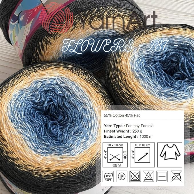 YarnArt Flowers – Gradient Cotton Acrylic Blend, 250g (8.8 oz), 1094 yds, Lightweight Sport Yarn for Crochet, Knitting, Shawls, Summer Projects (287)
