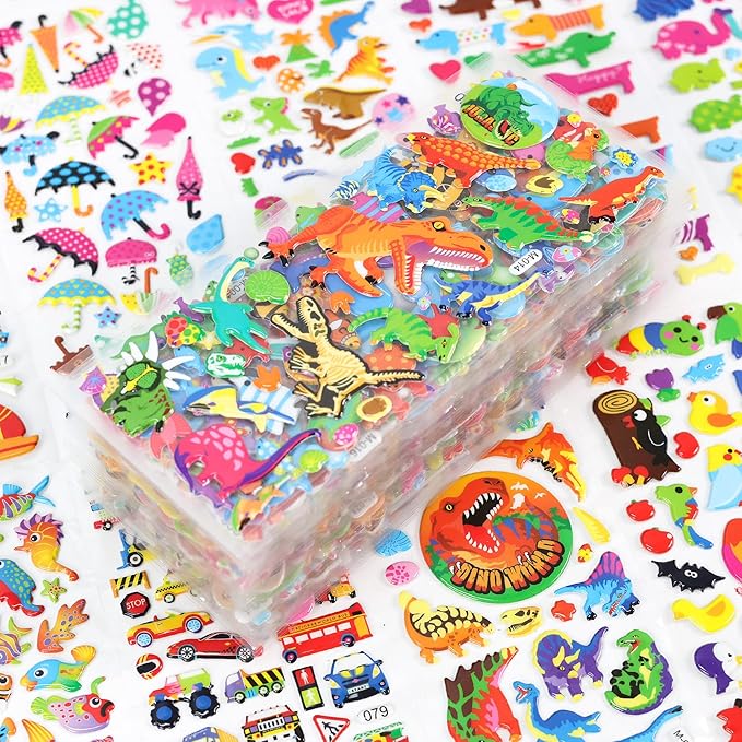 sinceroduct 3200+ 3d puffy stickers, 64 unique sheets ultimate kids sticker, kids‘s preschool sticker sheets for reward, craft, scrapbooking,gifts including animal, fruits, dinosaurs, cars and more.
