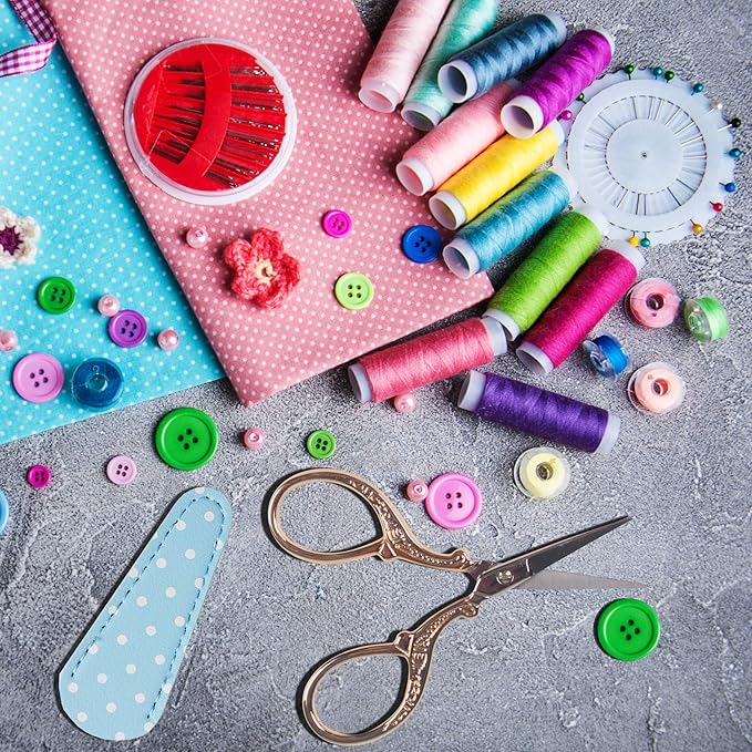Embroidery Scissors with Leather Scissor Cover Small 3.6 inch Sewing Craft Sharp Scissors for Fabric Cutting Paper Crafting Office Scissor Sewing Handicrafts Tool