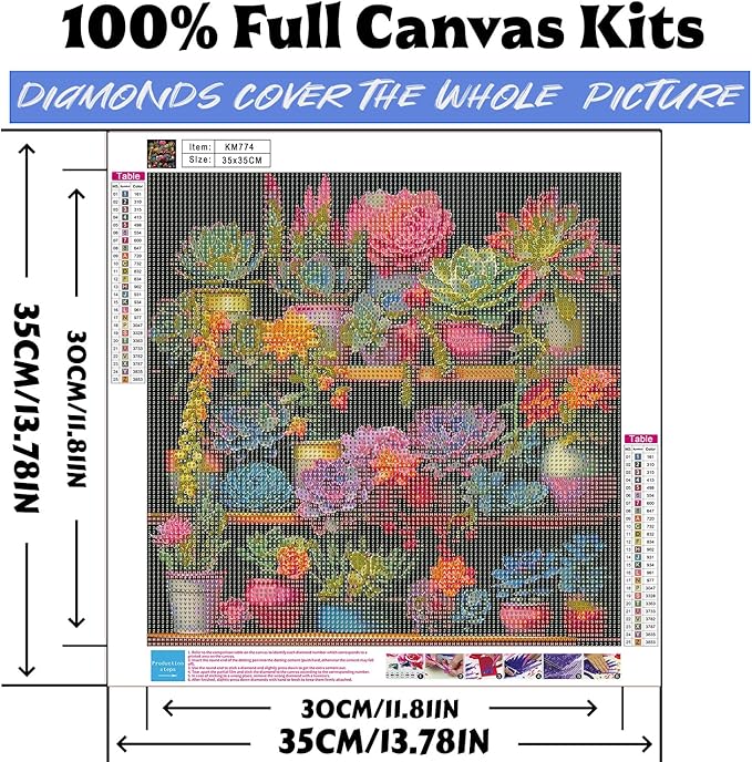 Diamond Art Kits for Adults Succulents, DIY 5D Diamond Painting Kit for Beginners, Full Round Drill Gem Art Dots for Adults, Diamond Dots Paintings Crafts Home Wall Decor 14X14 Inch