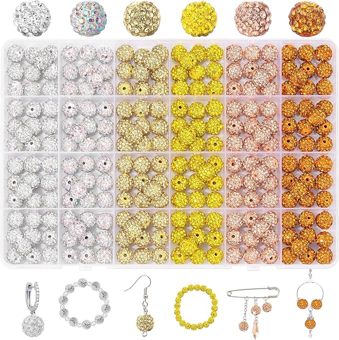 Novani 240pcs 10mm Gold Yellow Round Rhinestone Beads for Jewelry Making, DIY Bracelet, Necklace, Earring, Christmas Decoration