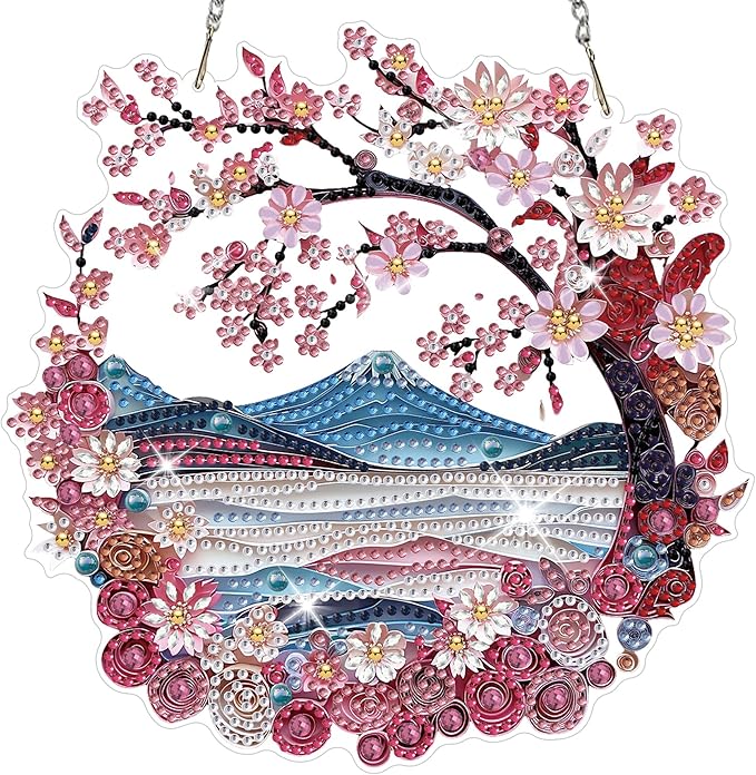 HEIBAGO Landscape Diamond Art Hanging Kits for Adults, Diamond Art Suncatchers, 5D Special Shape Diamond Painting Pendant, DIY Window Ornament Gifts for Home Garden Door Wall Decor 8.3 x 8.3 Inch
